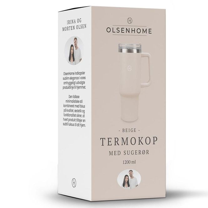 Hovedbilde Termokopp med Sugerør 1,2 Liter - Beige - OlsenHome