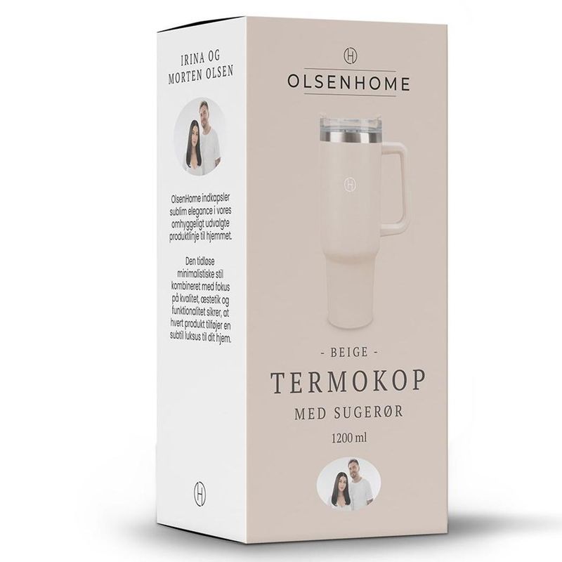 Termokopp med Sugerør 1,2 Liter - Grå - OlsenHome