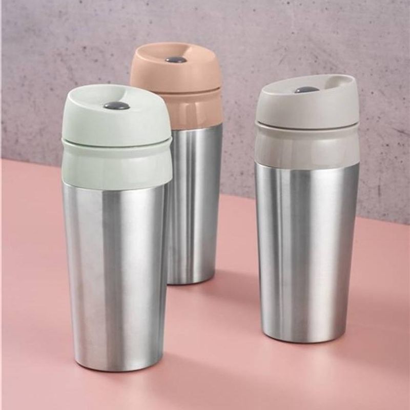 Termokrus i Stål 0,45L m/Trykk-knapp - 74035 Brun